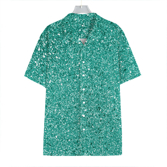 Teal (NOT Real) Glitter Print Hawaiian Shirt