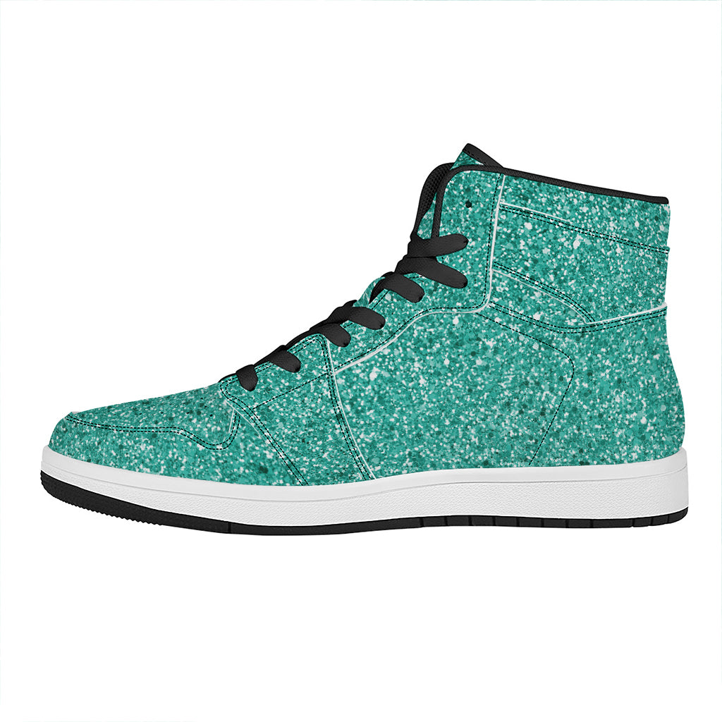 Teal (NOT Real) Glitter Print High Top Leather Sneakers