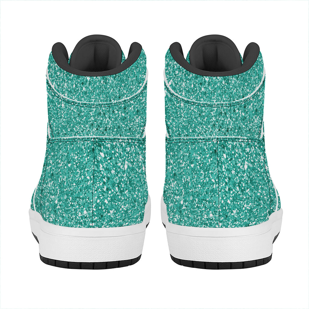 Teal (NOT Real) Glitter Print High Top Leather Sneakers