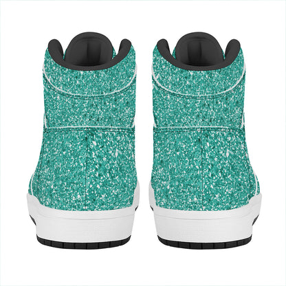 Teal (NOT Real) Glitter Print High Top Leather Sneakers