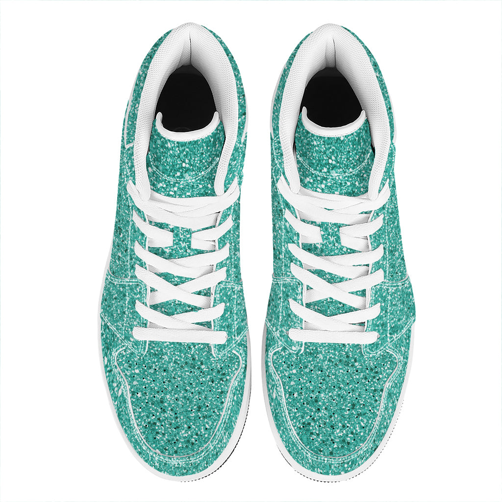 Teal (NOT Real) Glitter Print High Top Leather Sneakers
