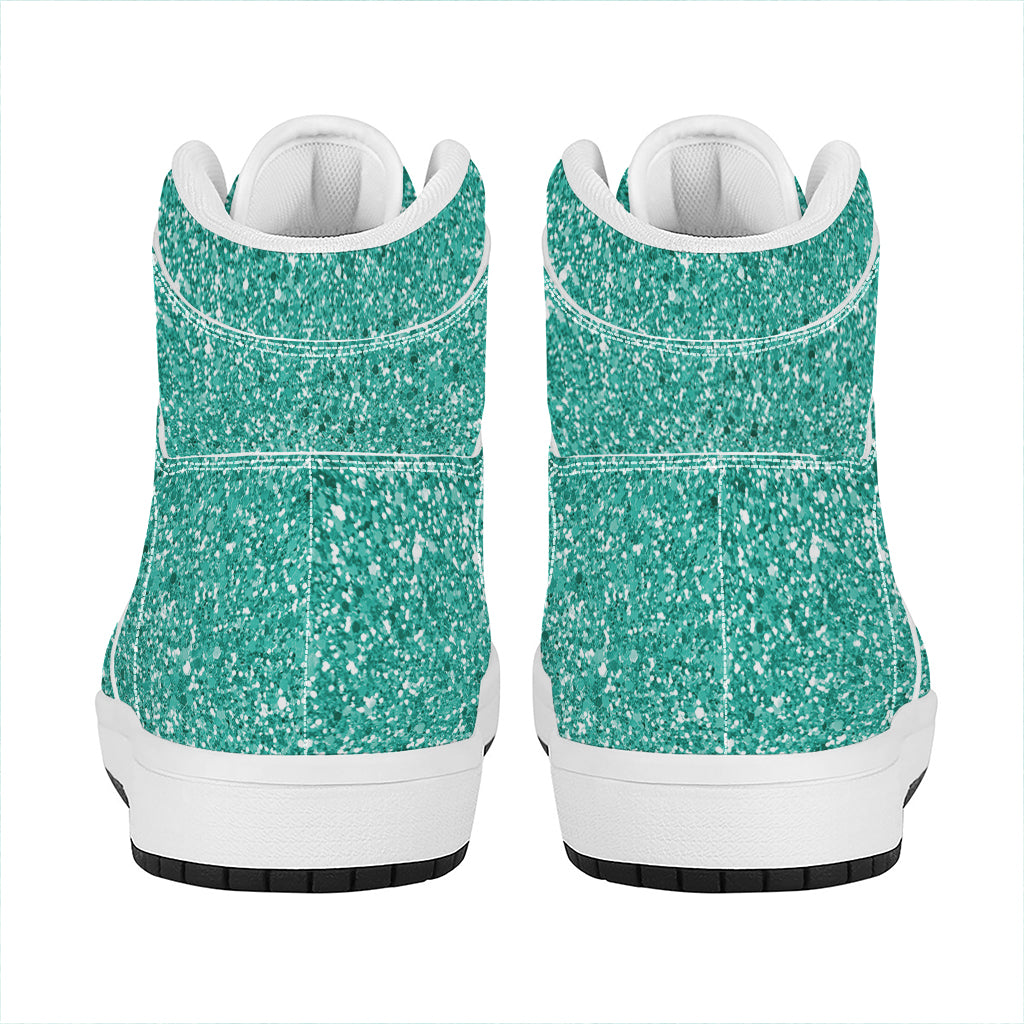 Teal (NOT Real) Glitter Print High Top Leather Sneakers