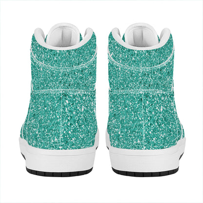 Teal (NOT Real) Glitter Print High Top Leather Sneakers
