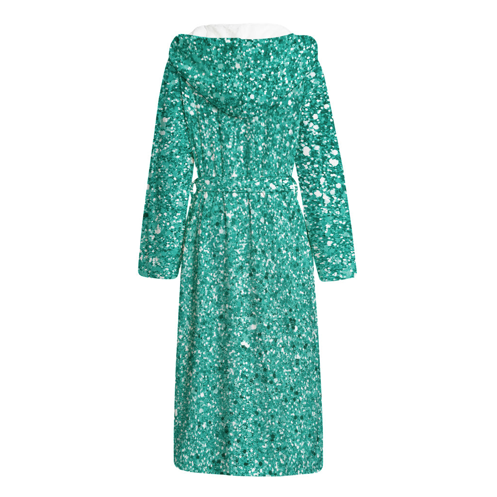 Teal (NOT Real) Glitter Print Hooded Bathrobe