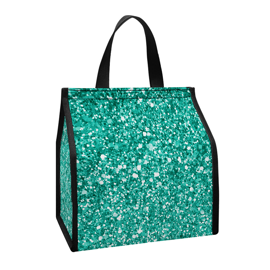 Teal (NOT Real) Glitter Print Insulated Lunch Tote