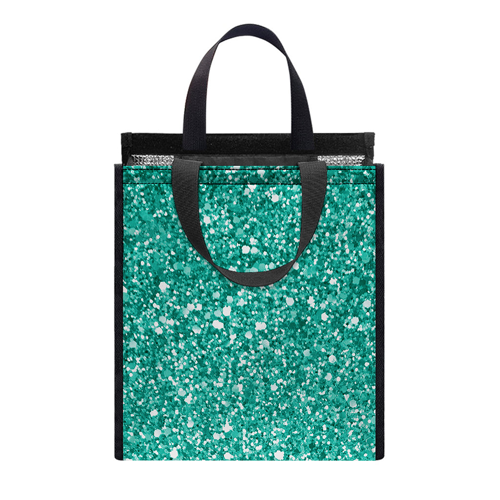 Teal (NOT Real) Glitter Print Insulated Lunch Tote