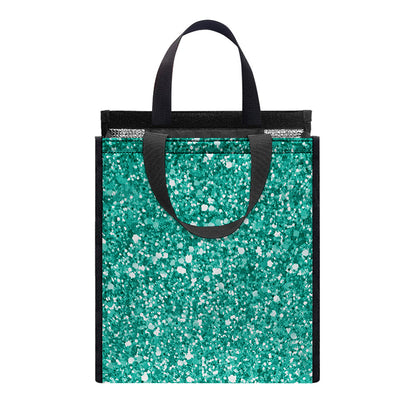 Teal (NOT Real) Glitter Print Insulated Lunch Tote