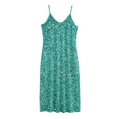 Teal (NOT Real) Glitter Print Jersey Midi Cami Dress