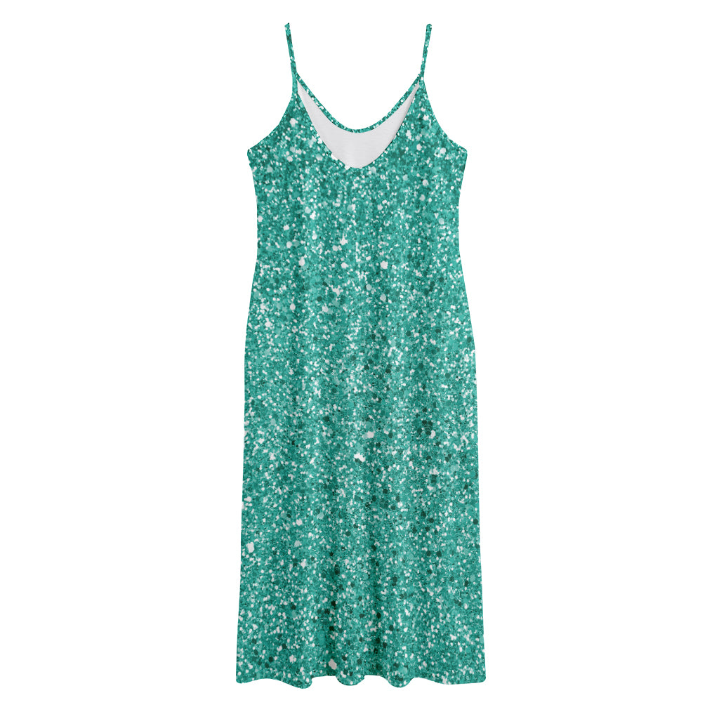 Teal (NOT Real) Glitter Print Jersey Midi Cami Dress