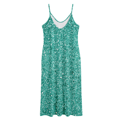 Teal (NOT Real) Glitter Print Jersey Midi Cami Dress