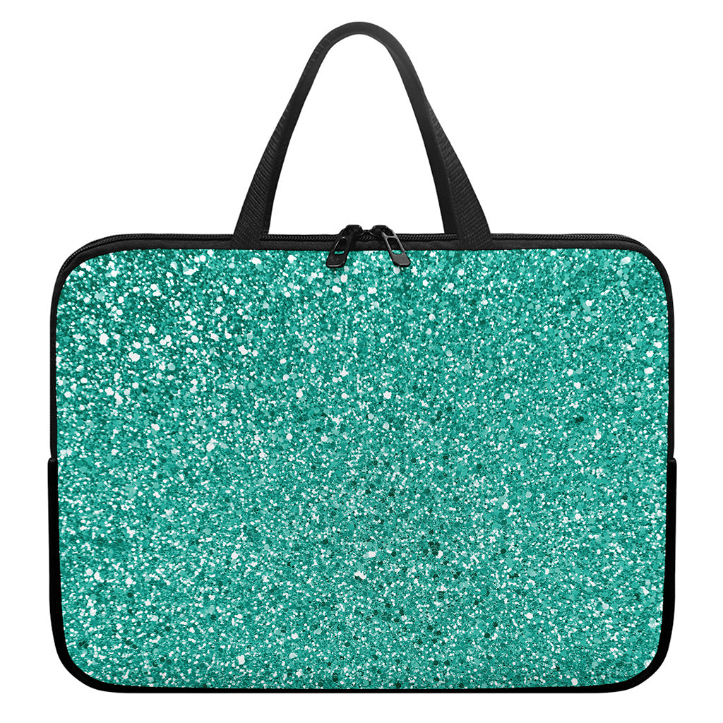 Teal (NOT Real) Glitter Print Laptop Sleeve With Handle