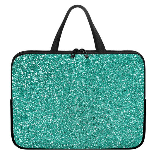 Teal (NOT Real) Glitter Print Laptop Sleeve With Handle