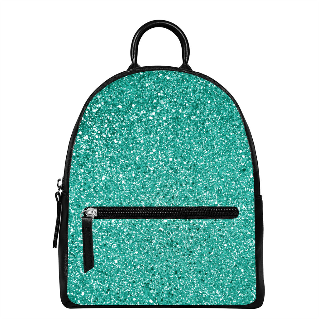 Teal (NOT Real) Glitter Print Leather Backpack