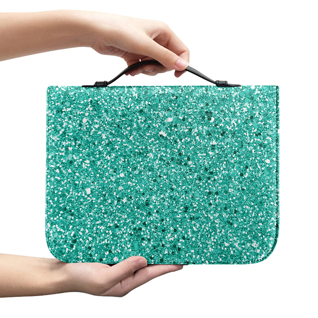 Teal (NOT Real) Glitter Print Leather Bible Cover