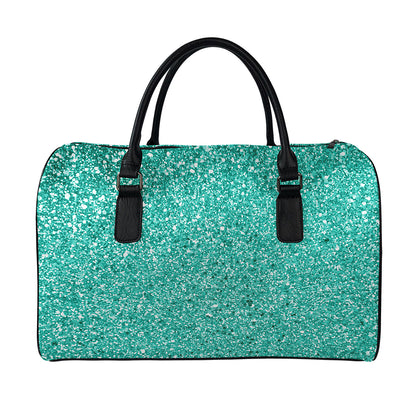 Teal (NOT Real) Glitter Print Leather Duffle Bag