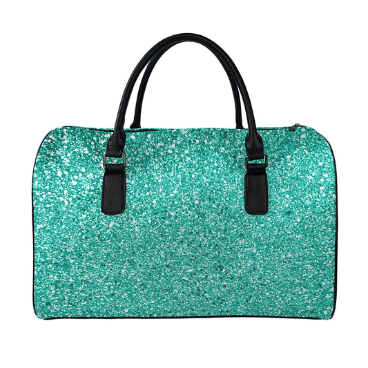 Teal (NOT Real) Glitter Print Leather Duffle Bag