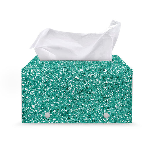 Teal (NOT Real) Glitter Print Leather Tissue Box Cover