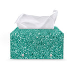 Teal (NOT Real) Glitter Print Leather Tissue Box Cover