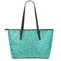 Teal (NOT Real) Glitter Print Leather Tote Bag With Zipper