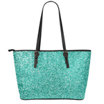 Teal (NOT Real) Glitter Print Leather Tote Bag