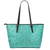 Teal (NOT Real) Glitter Print Leather Tote Bag