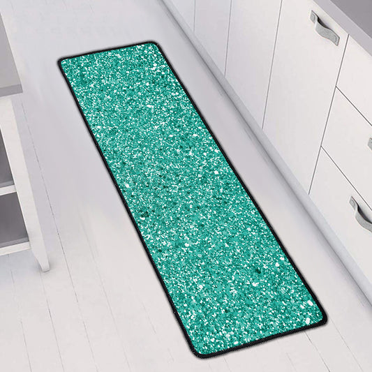 Teal (NOT Real) Glitter Print Long Kitchen Mat