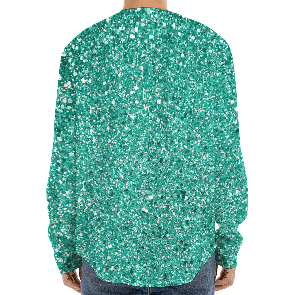 Teal (NOT Real) Glitter Print Long Sleeve Baseball Jersey