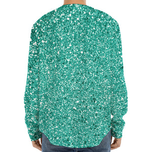 Teal (NOT Real) Glitter Print Long Sleeve Baseball Jersey