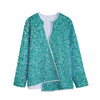 Teal (NOT Real) Glitter Print Long Sleeve Short Coat