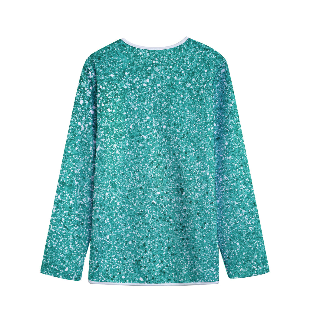 Teal (NOT Real) Glitter Print Long Sleeve Short Coat