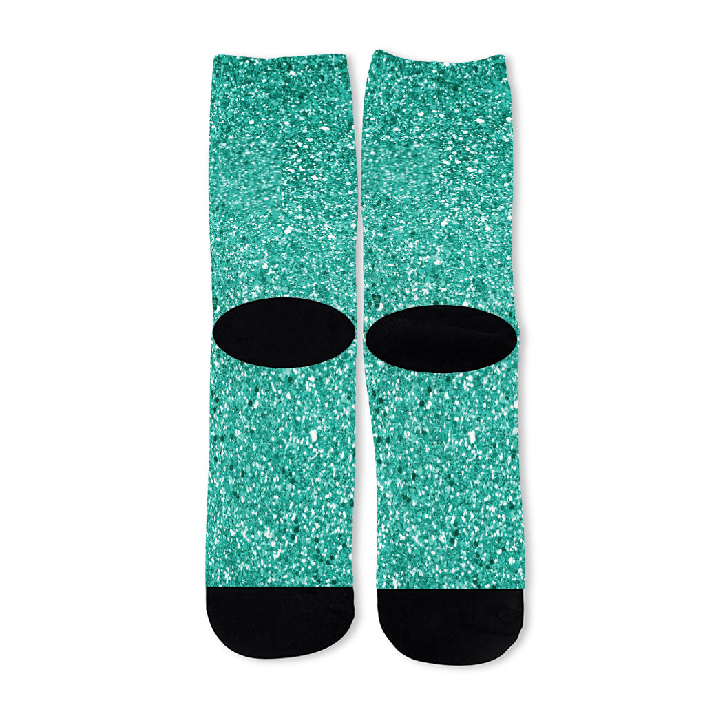 Teal (NOT Real) Glitter Print Long Socks