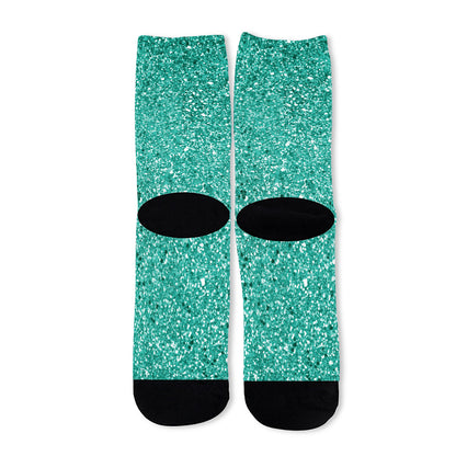 Teal (NOT Real) Glitter Print Long Socks