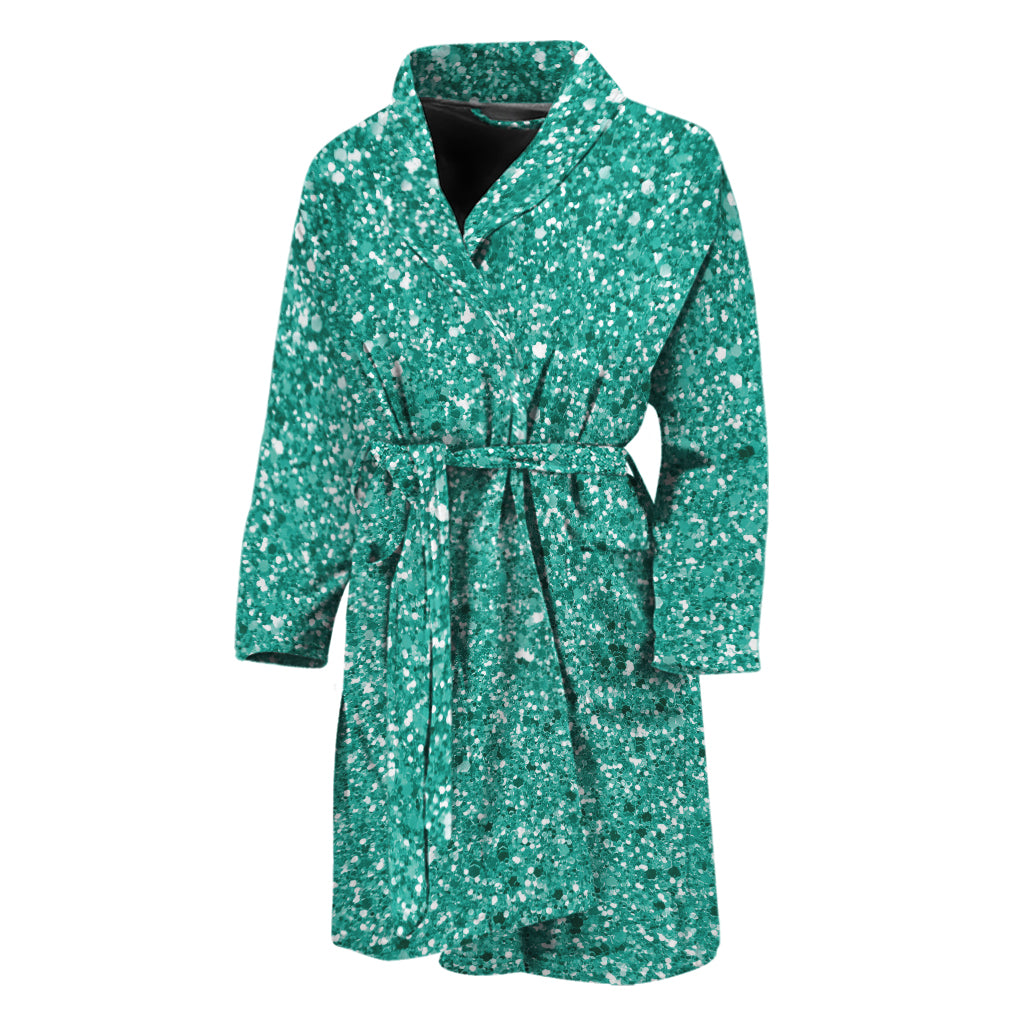 Teal (NOT Real) Glitter Print Men's Bathrobe