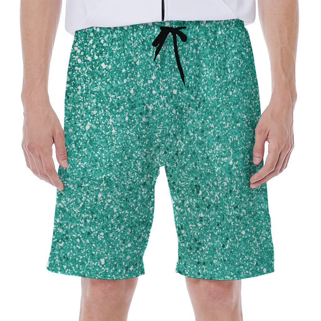 Teal (NOT Real) Glitter Print Men's Beach Shorts