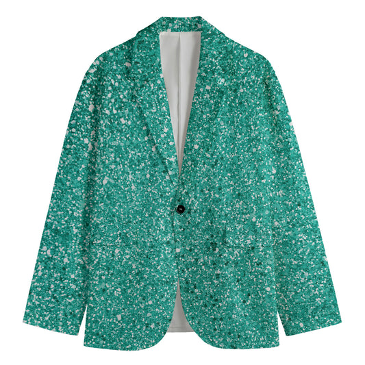 Teal (NOT Real) Glitter Print Men's Blazer