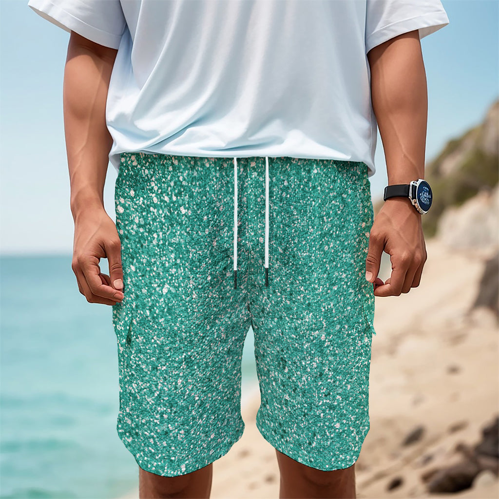 Teal (NOT Real) Glitter Print Men's Cargo Shorts