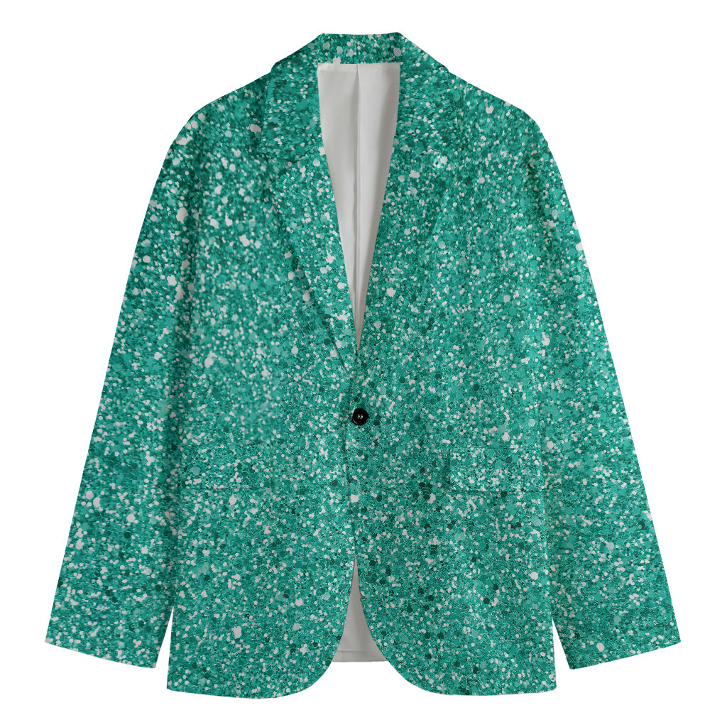Teal (NOT Real) Glitter Print Men's Cotton Blazer