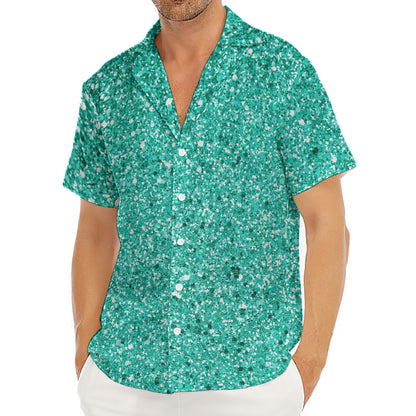 Teal (NOT Real) Glitter Print Men's Deep V-Neck Shirt