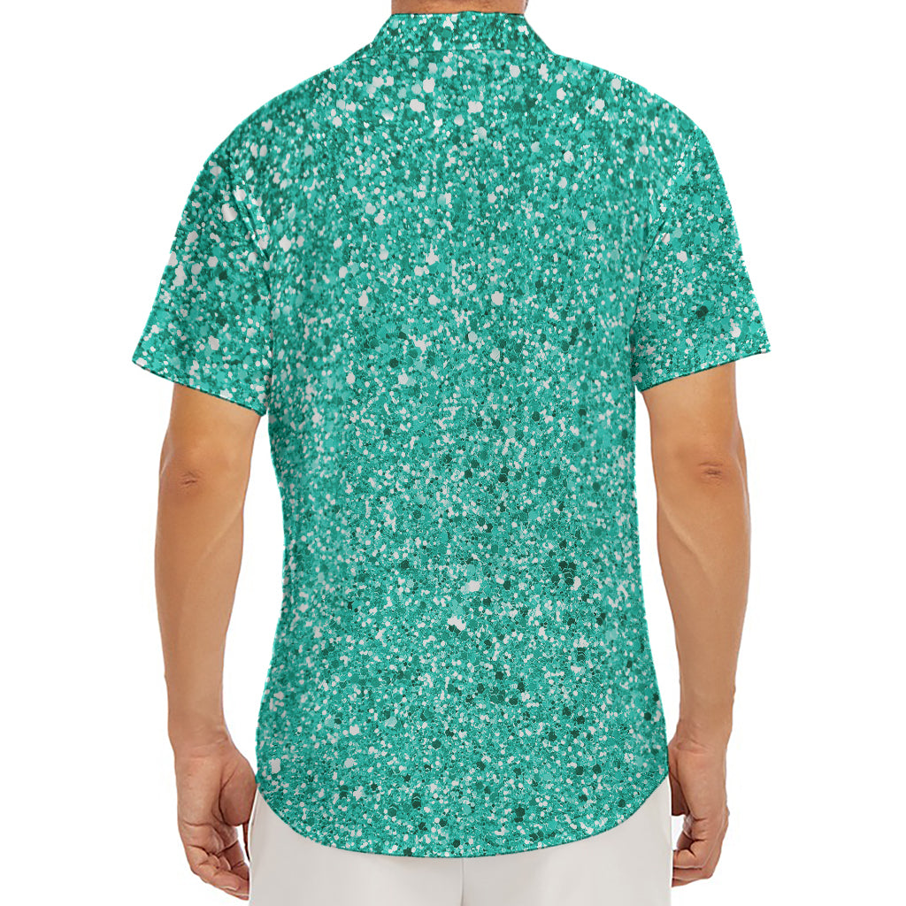 Teal (NOT Real) Glitter Print Men's Deep V-Neck Shirt