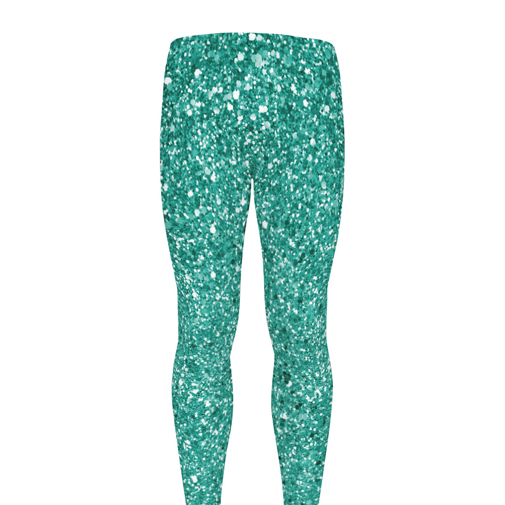 Teal (NOT Real) Glitter Print Men's leggings