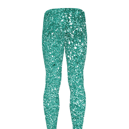 Teal (NOT Real) Glitter Print Men's leggings