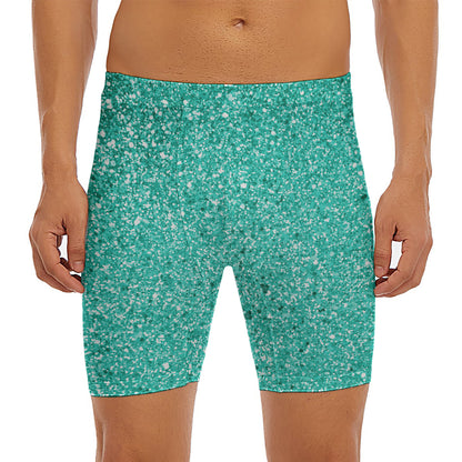 Teal (NOT Real) Glitter Print Men's Long Boxer Briefs