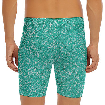 Teal (NOT Real) Glitter Print Men's Long Boxer Briefs