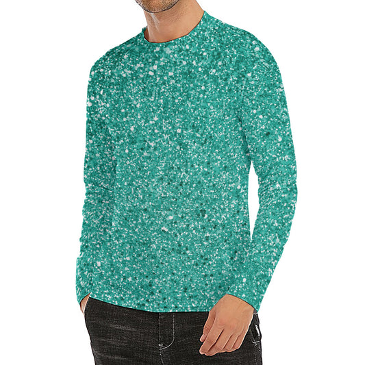 Teal (NOT Real) Glitter Print Men's Long Sleeve Rash Guard