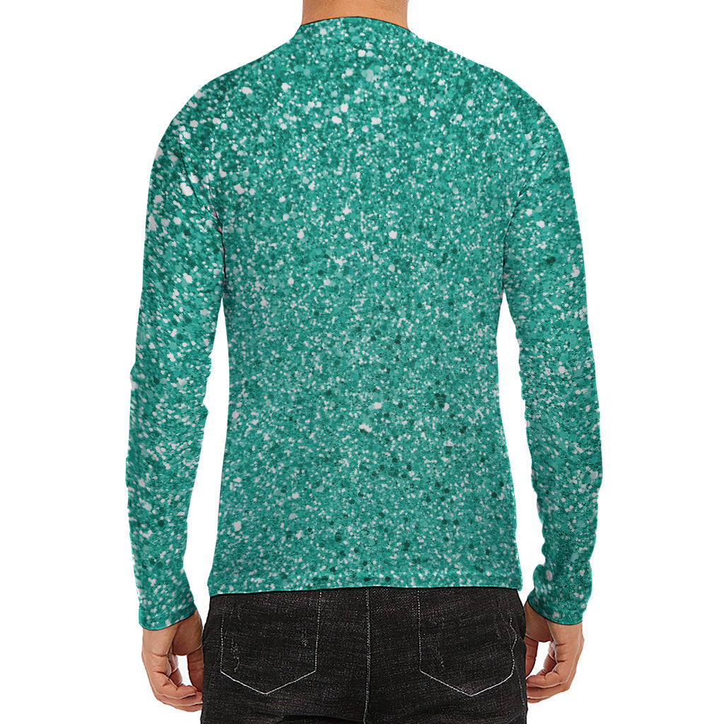 Teal (NOT Real) Glitter Print Men's Long Sleeve Rash Guard
