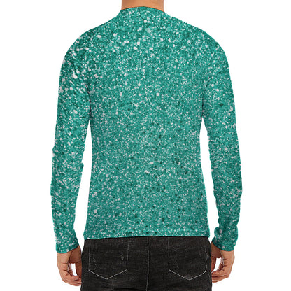 Teal (NOT Real) Glitter Print Men's Long Sleeve Rash Guard