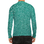 Teal (NOT Real) Glitter Print Men's Long Sleeve Rash Guard