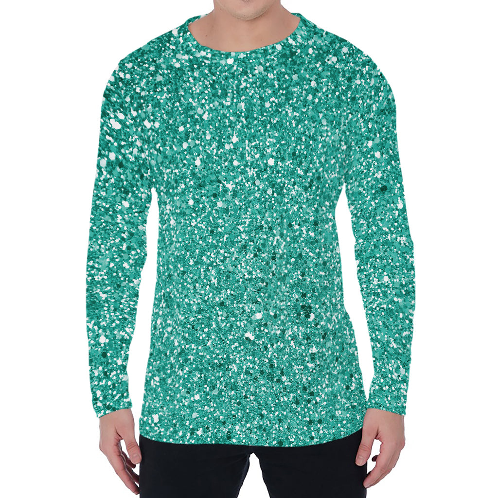 Teal (NOT Real) Glitter Print Men's Long Sleeve T-Shirt