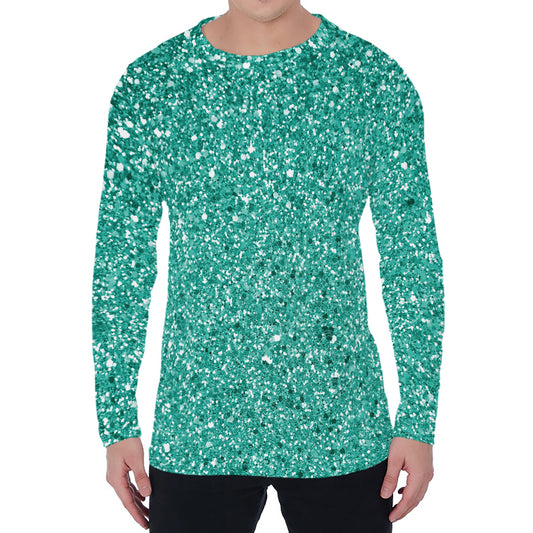 Teal (NOT Real) Glitter Print Men's Long Sleeve T-Shirt