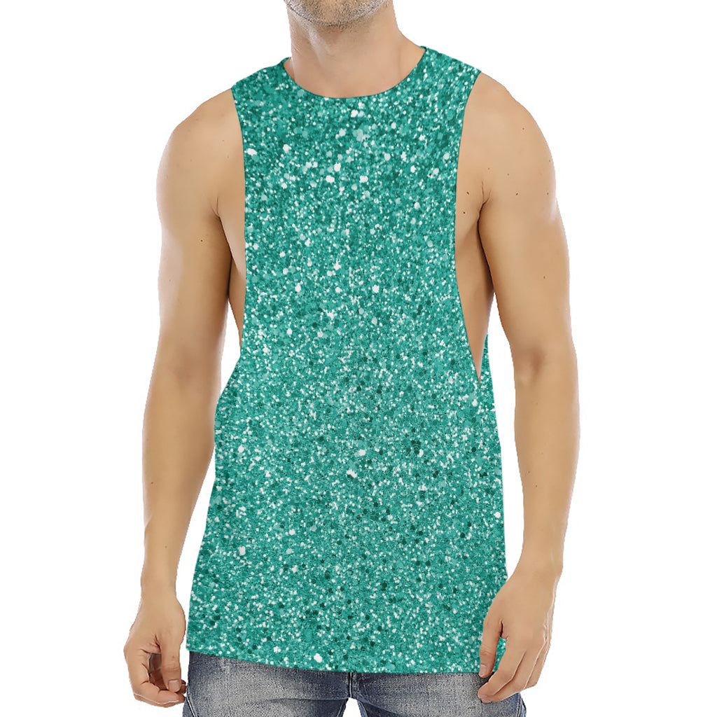 Teal (NOT Real) Glitter Print Men's Muscle Tank Top